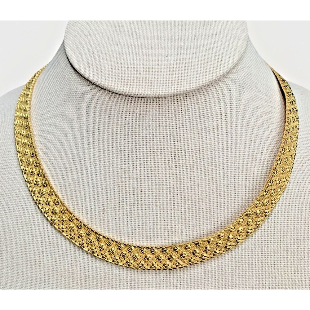 Vintage Monet Gold Choker Necklace Textured Collar Statement 17" Quiet Luxury